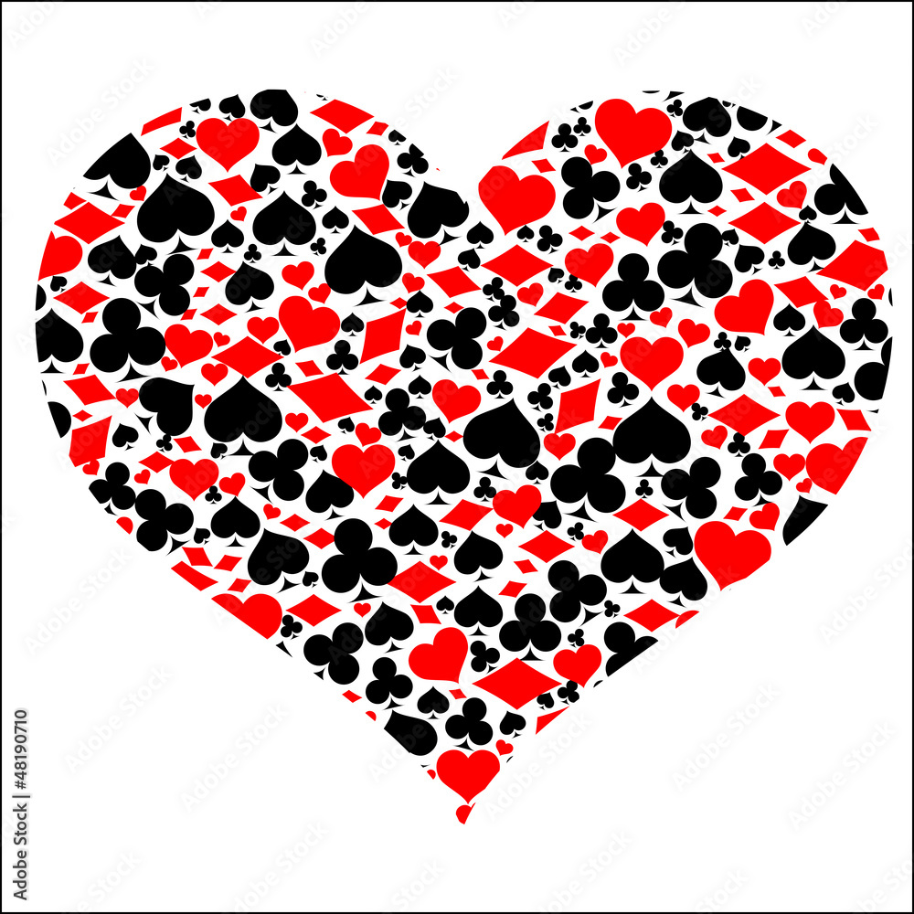 heart with game card symbols, vector