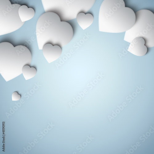 Beautiful modern valentine background with white hearts on blue