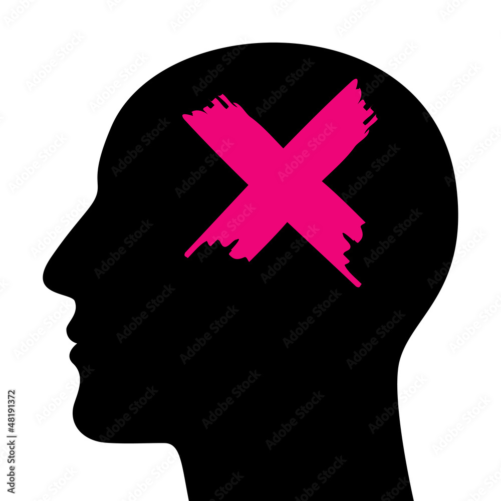A silhouette of a head with a closed sign. A concept of stress. A silhouette of a head with a closed sign. A concept of stress.