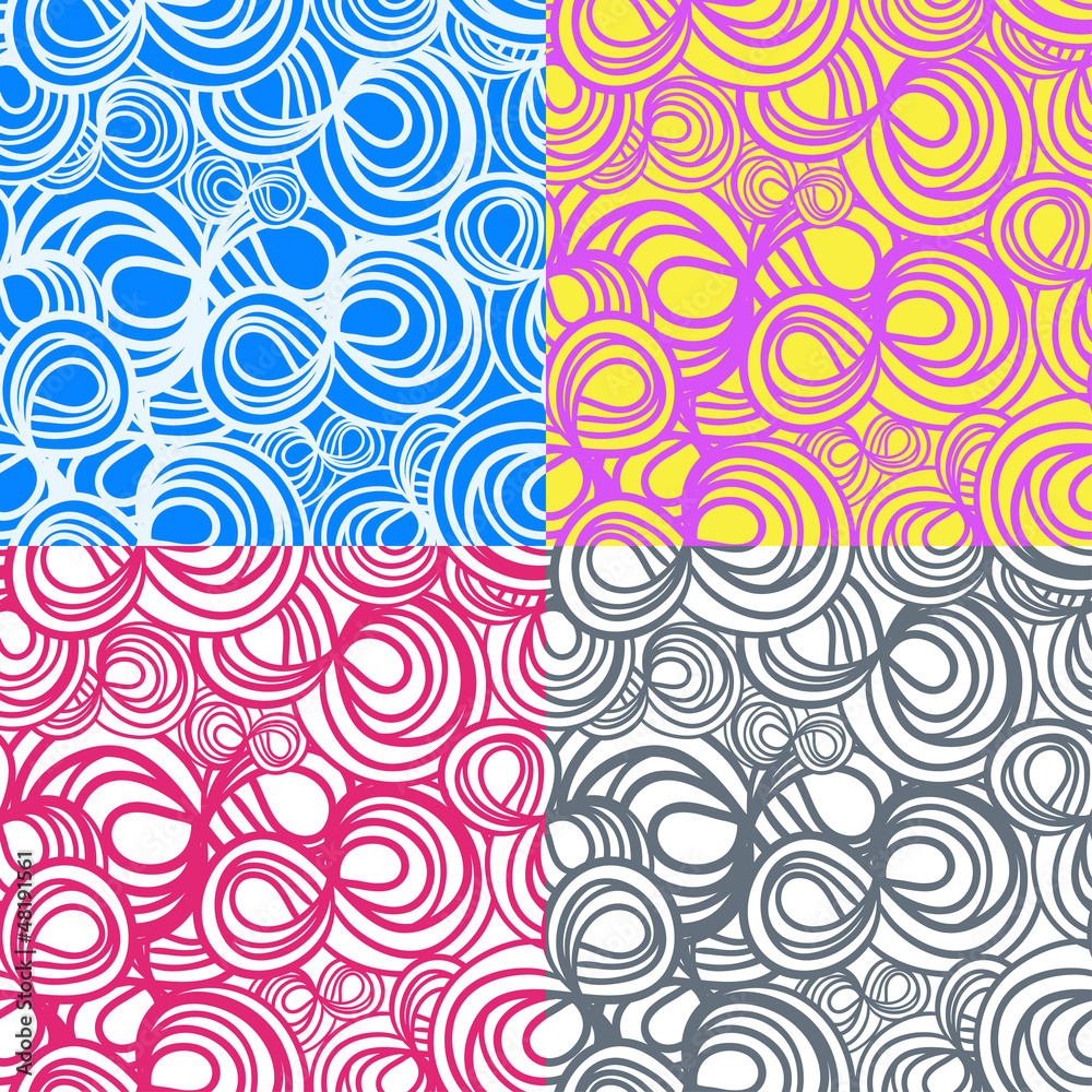 Set of four seamless abstract hand-drawn pattern