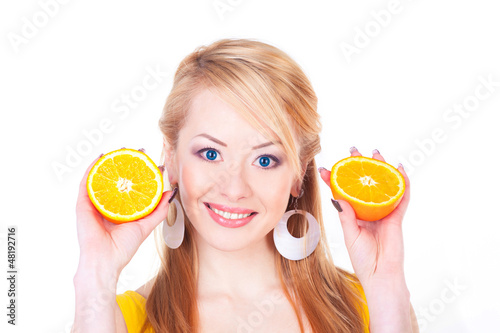 woman with oranges