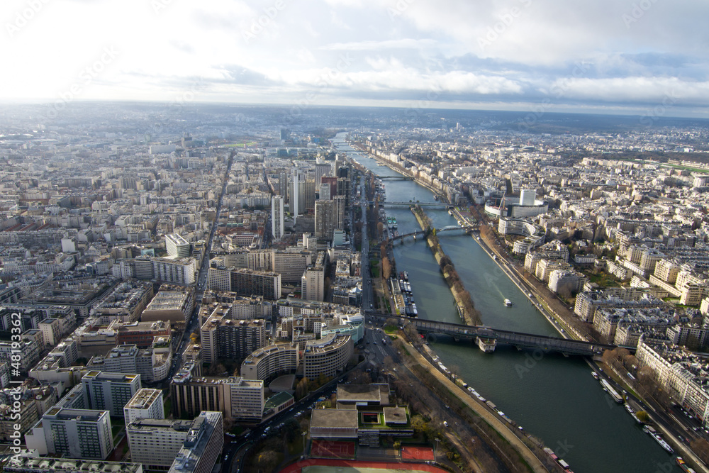 Aerial view on Paris and Seine