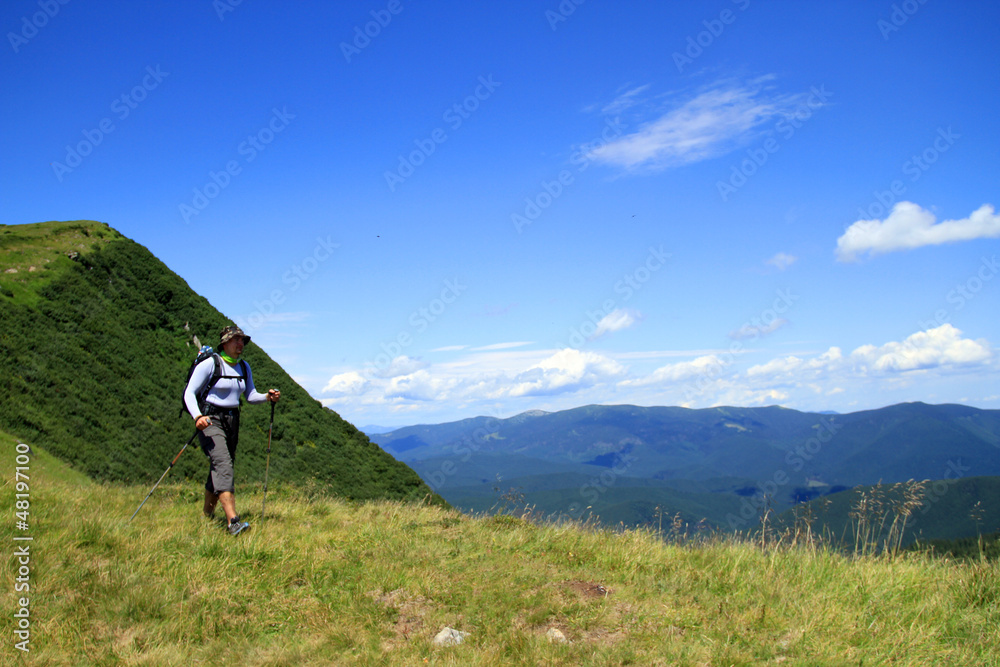 Summer hiking in the mountains.