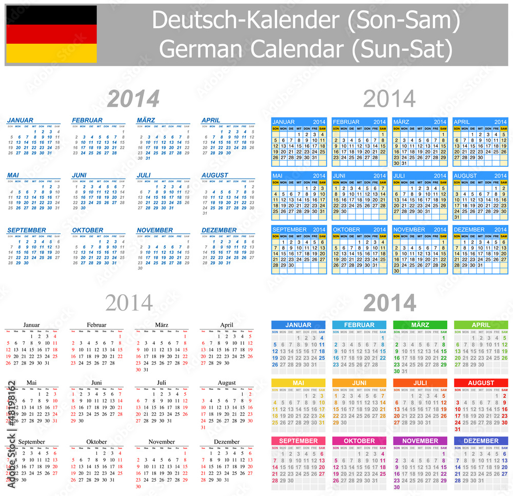 2014 German Mix Calendar Sun-Sat 2014 German Mix Calendar Sun-Sat