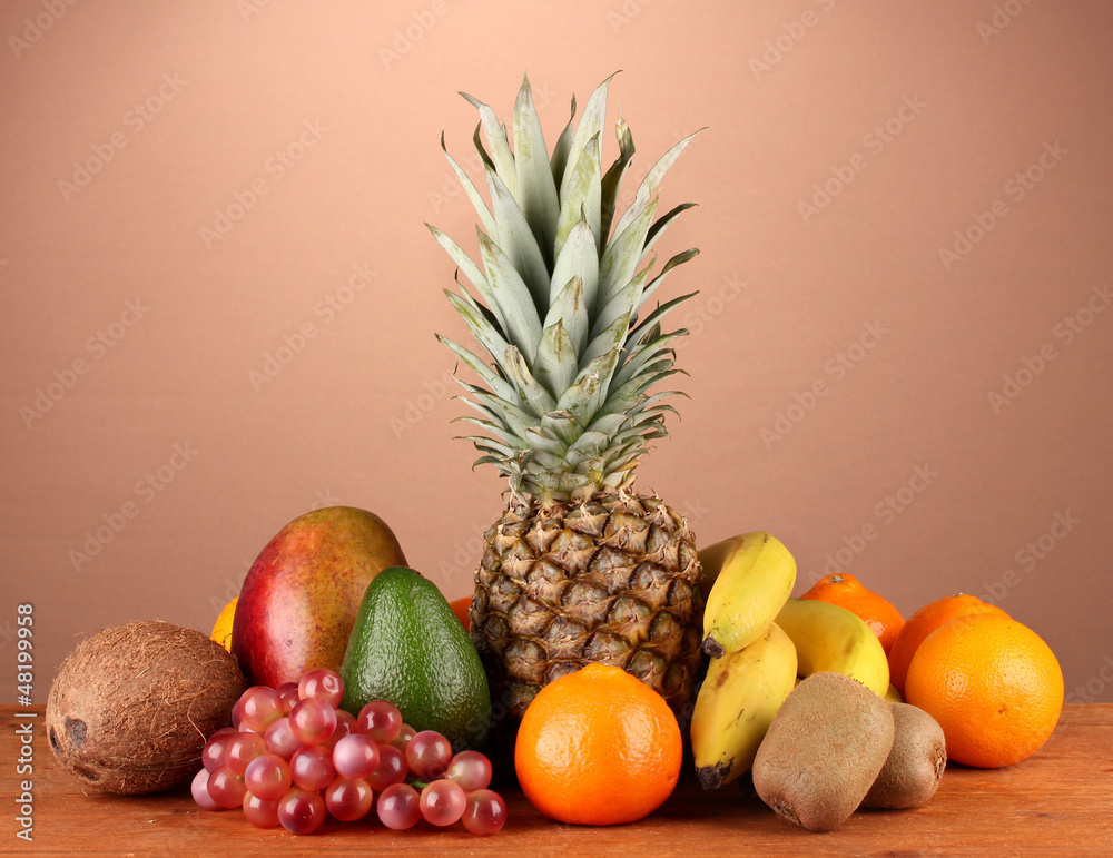 still life of fruit on a table on a brown background still life of fruit on a table on a brown background