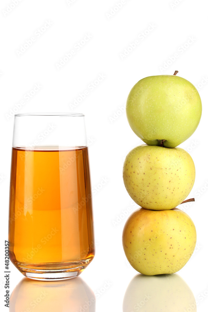 Useful apple juice with apples around isolated on white Useful apple juice with apples around isolated on white