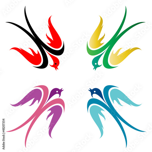 Fototapeta Naklejka Na Ścianę i Meble -  Four colorful birds in flight on white background - vector