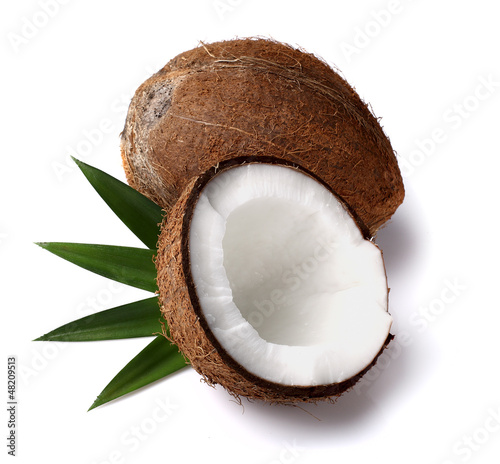 Fresh coconut with leaves
