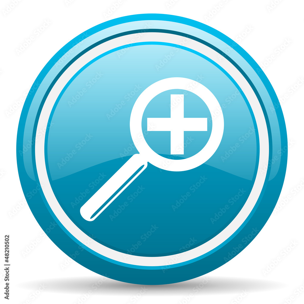 magnification blue glossy icon on white background magnification blue glossy icon on white background