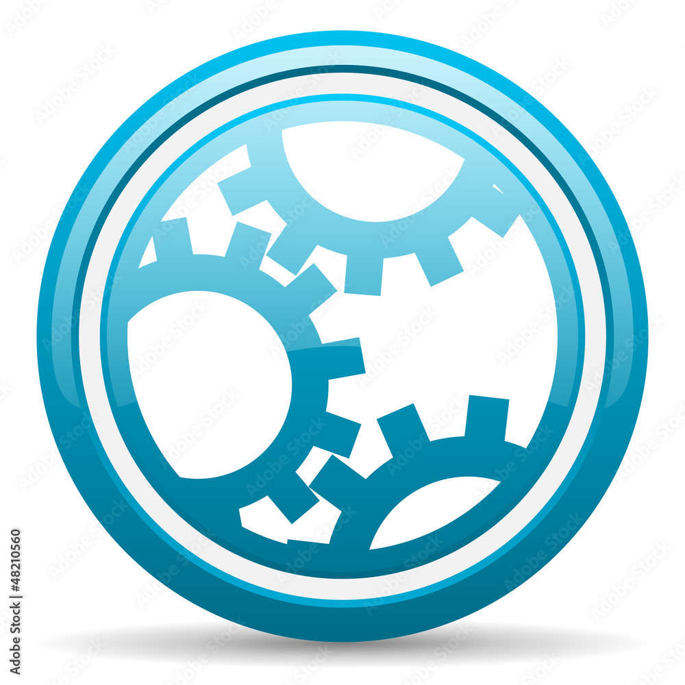 gears blue glossy icon on white background