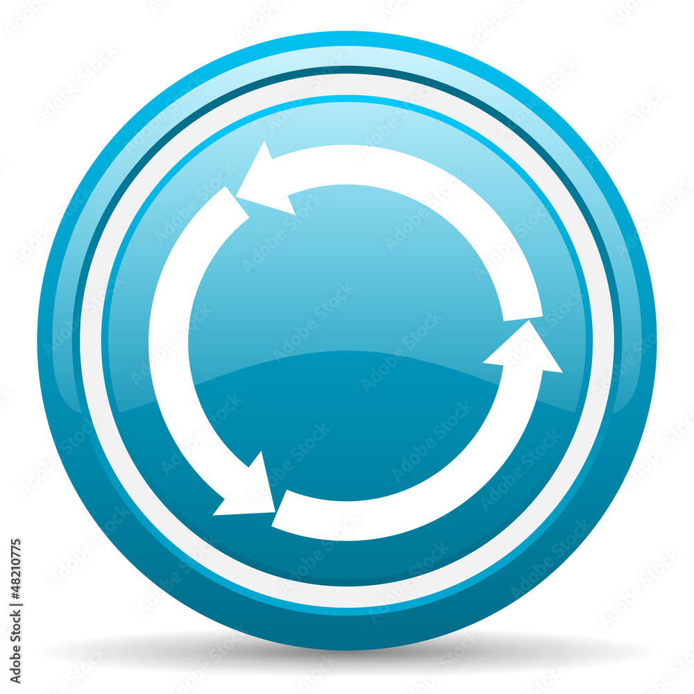 refresh blue glossy icon on white background