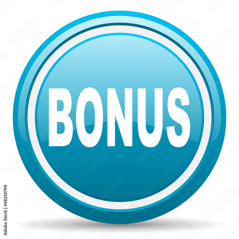 bonus blue glossy icon on white background bonus blue glossy icon on white background