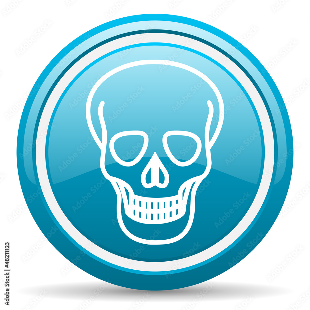 skull blue glossy icon on white background