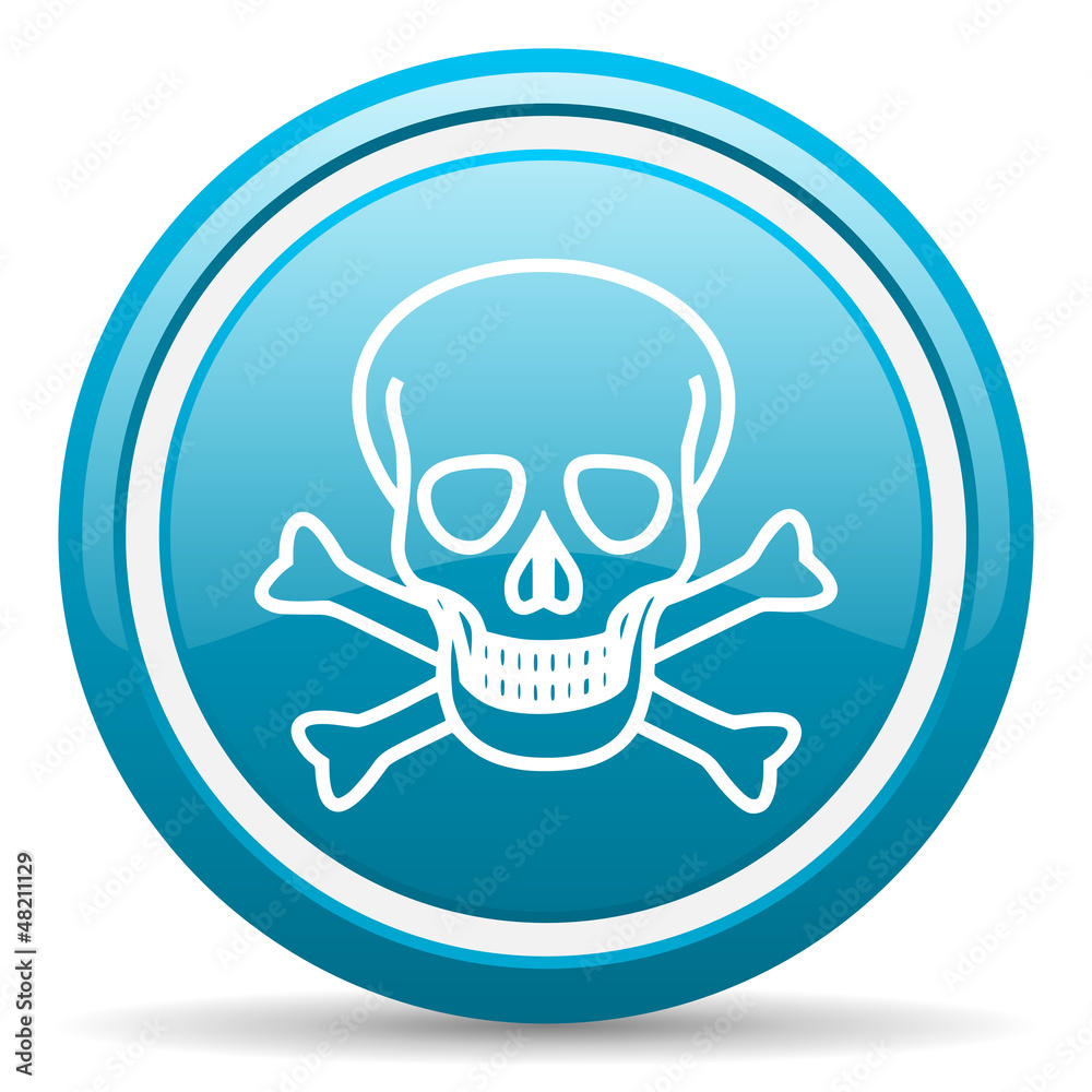 skull blue glossy icon on white background skull blue glossy icon on white background