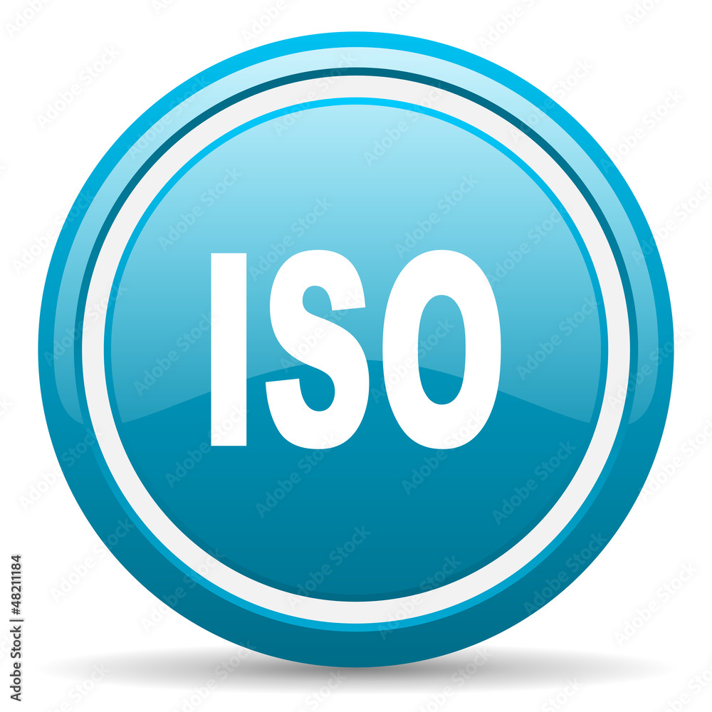 iso blue glossy icon on white background iso blue glossy icon on white background