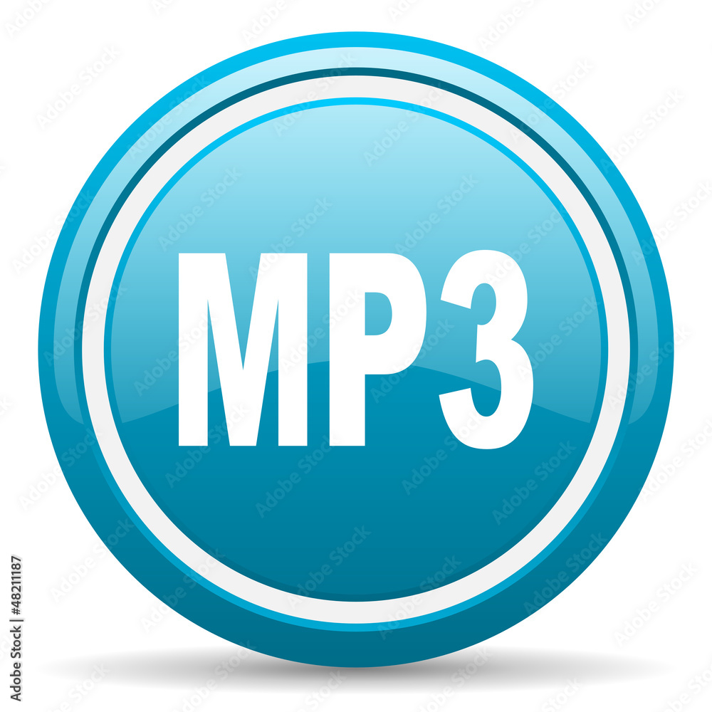 mp3 blue glossy icon on white background mp3 blue glossy icon on white background