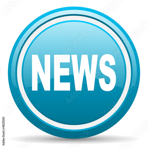 news blue glossy icon on white background