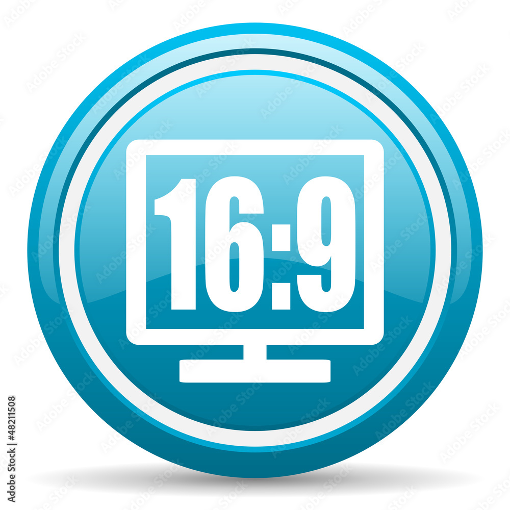 16 9 display blue glossy icon on white background
