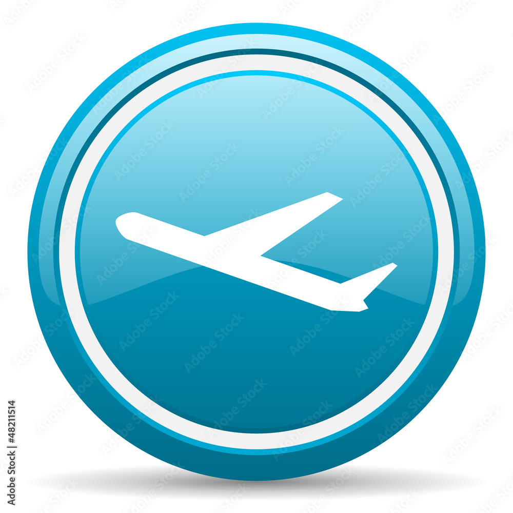 airplane blue glossy icon on white background
