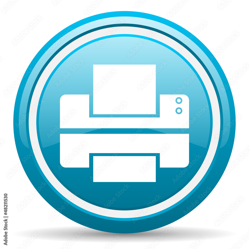 printer blue glossy icon on white background printer blue glossy icon on white background
