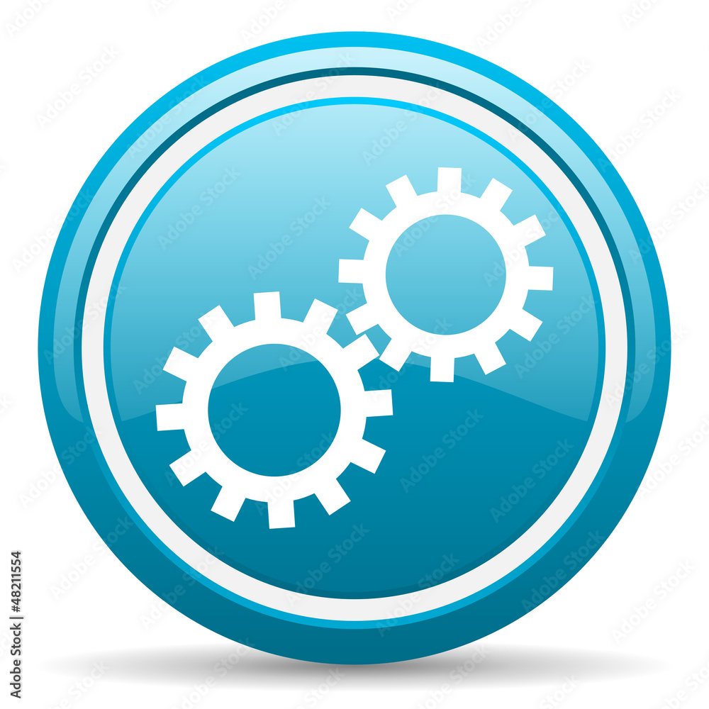 gears blue glossy icon on white background gears blue glossy icon on white background