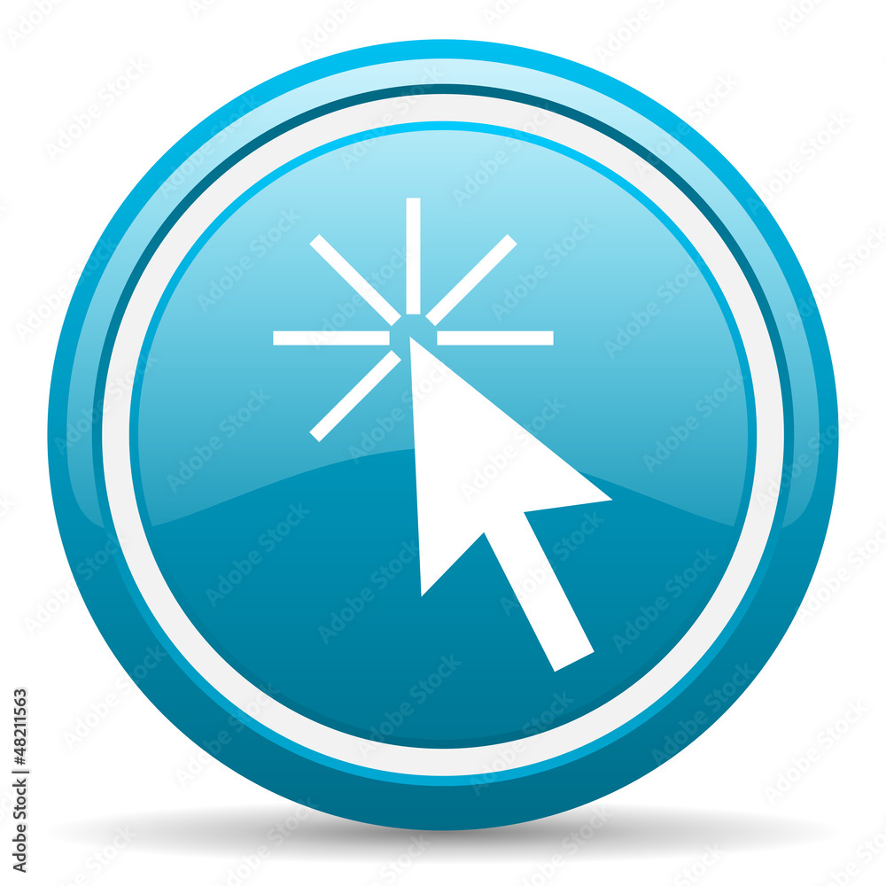click here blue glossy icon on white background click here blue glossy icon on white background