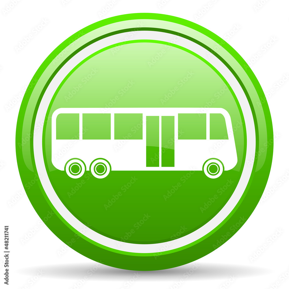 bus green glossy icon on white background bus green glossy icon on white background