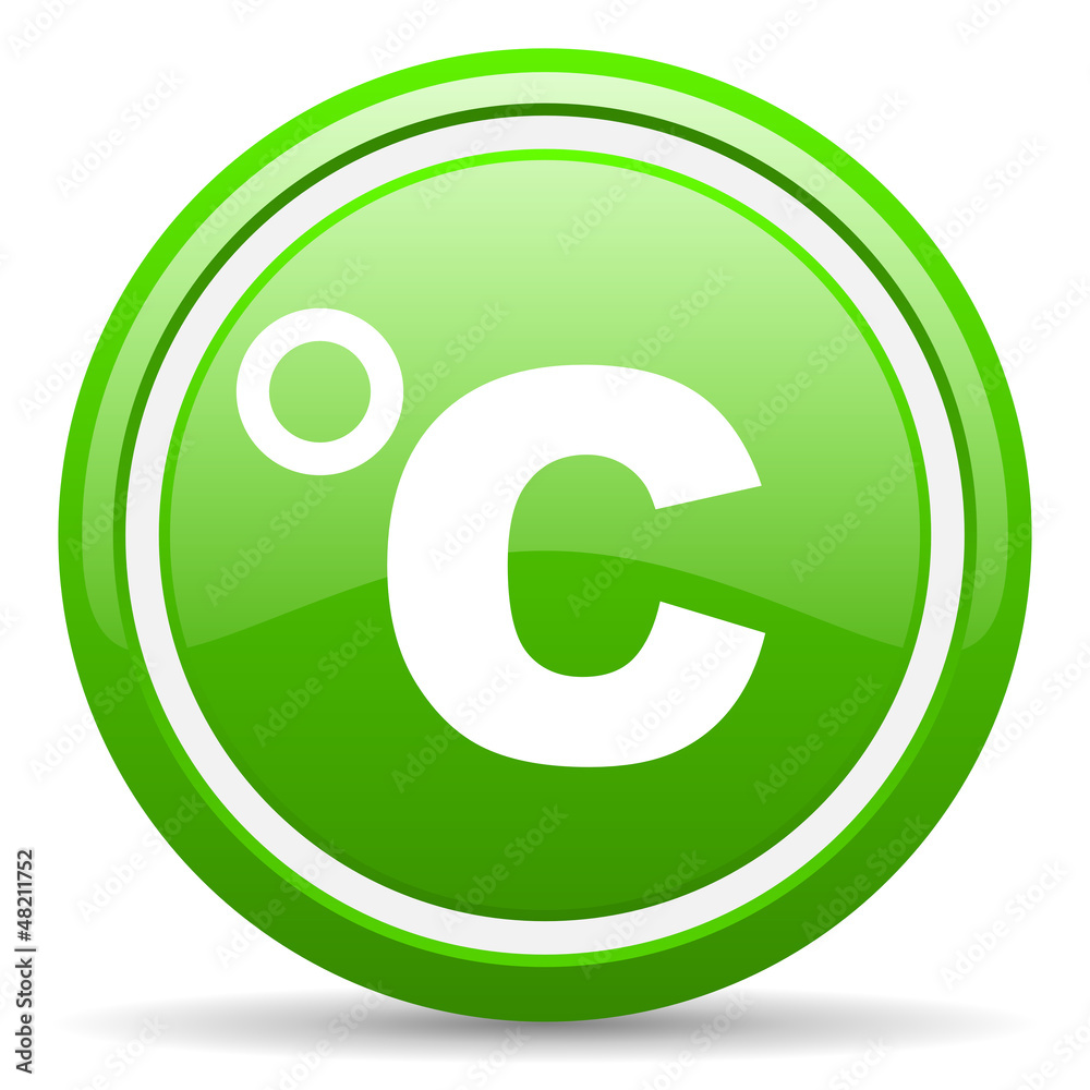 celsius green glossy icon on white background celsius green glossy icon on white background