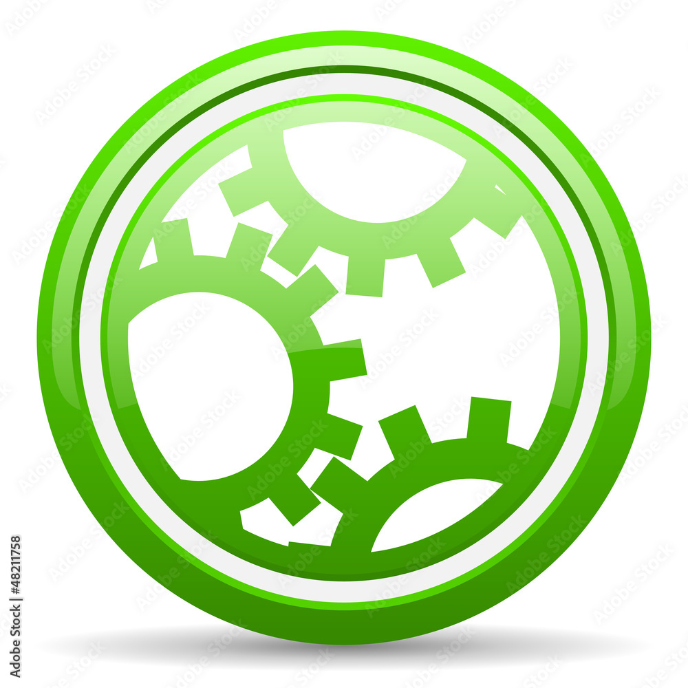 gears green glossy icon on white background gears green glossy icon on white background