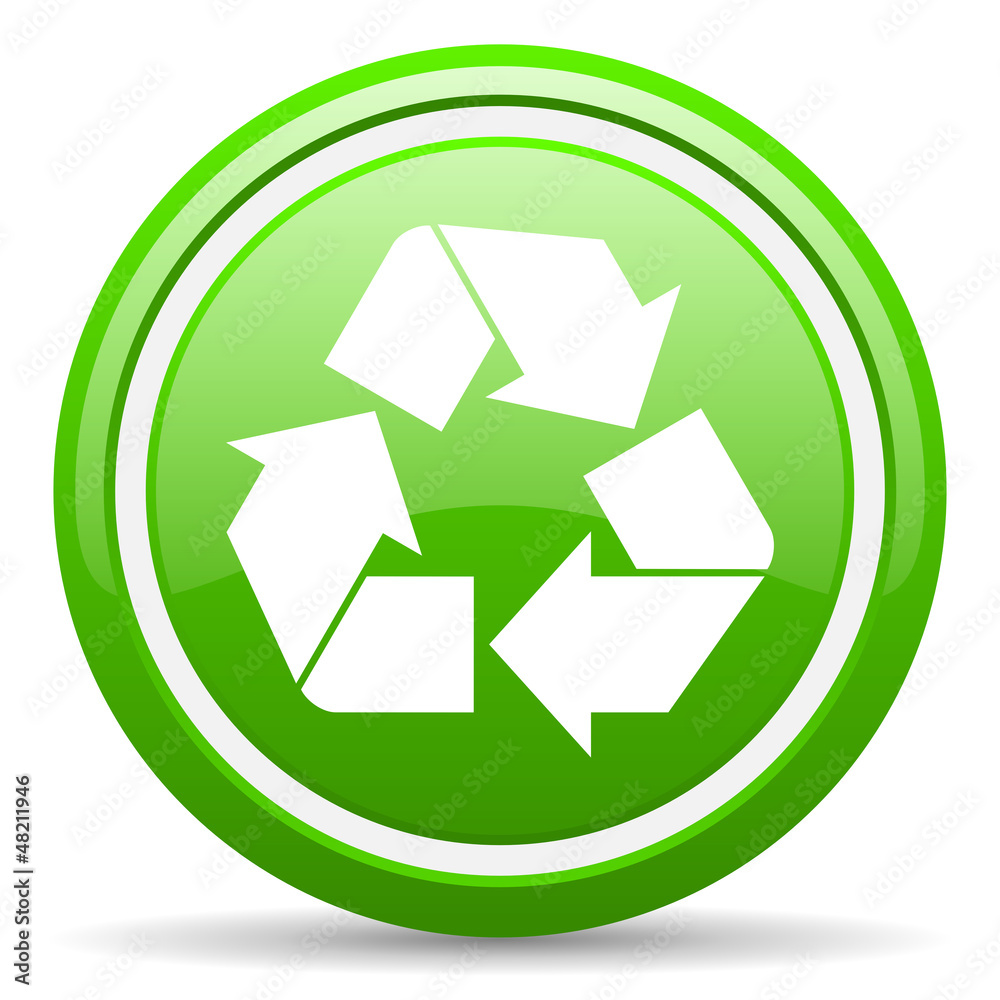 recycle green glossy icon on white background recycle green glossy icon on white background