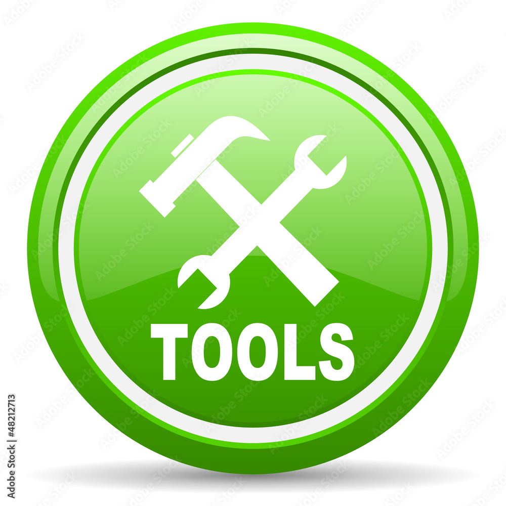 tools green glossy icon on white background tools green glossy icon on white background