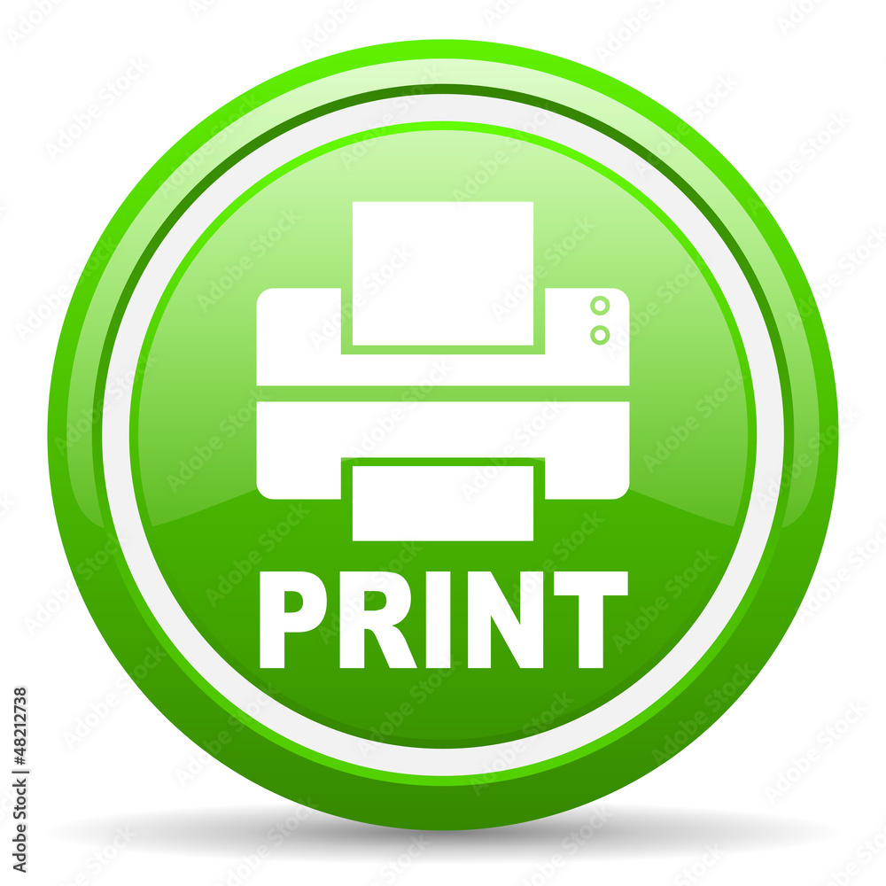 print green glossy icon on white background print green glossy icon on white background