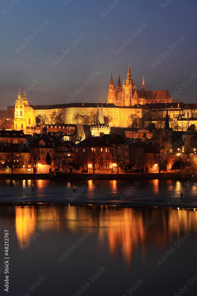 Night Prague gothic Castle, Czech Republic