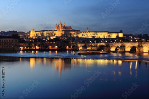 Prague gothic Castle with Charles Bridge after Sunset