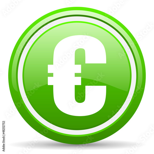 euro green glossy icon on white background