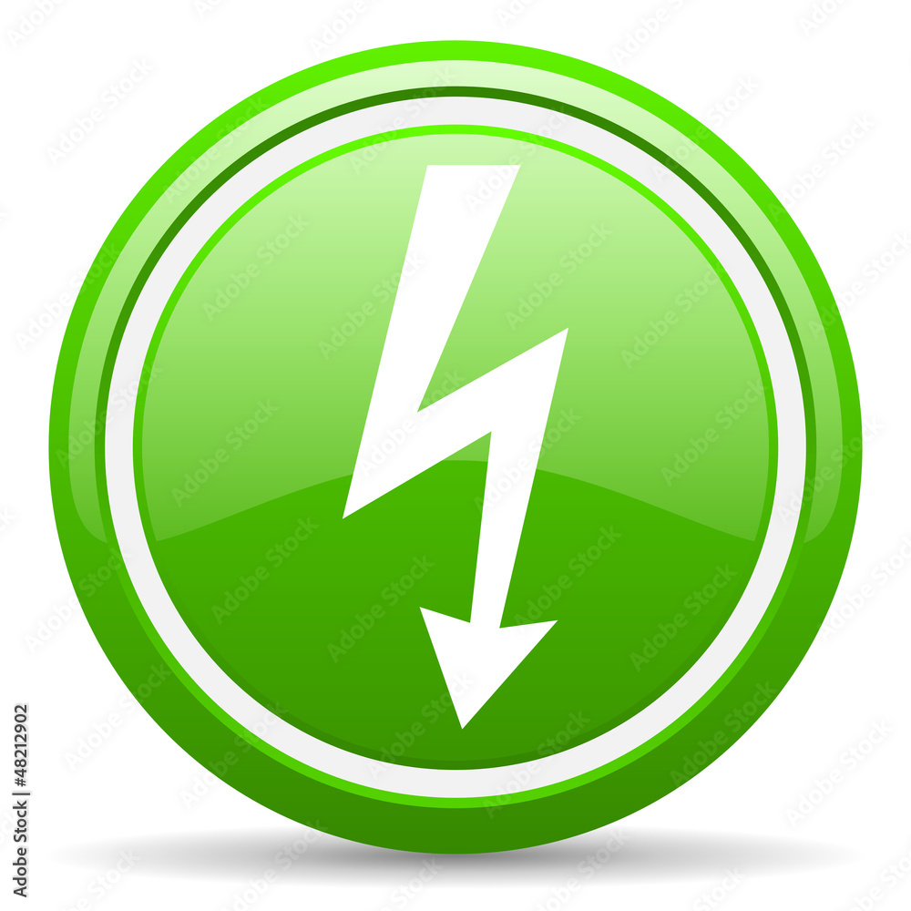 lightning green glossy icon on white background lightning green glossy icon on white background
