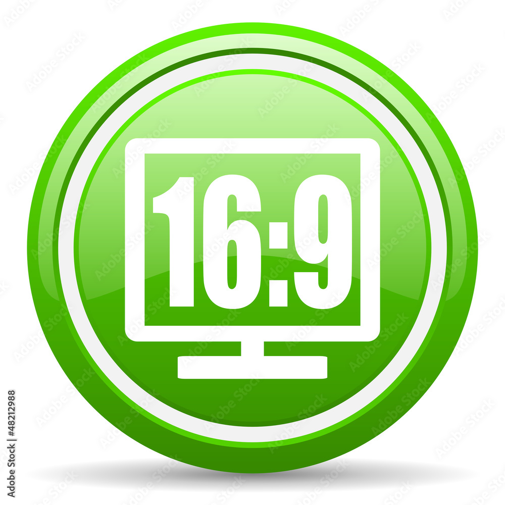 16 9 display green glossy icon on white background 16 9 display green glossy icon on white background