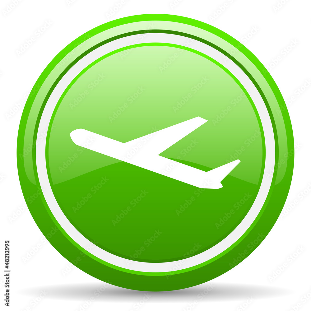 airplane green glossy icon on white background airplane green glossy icon on white background