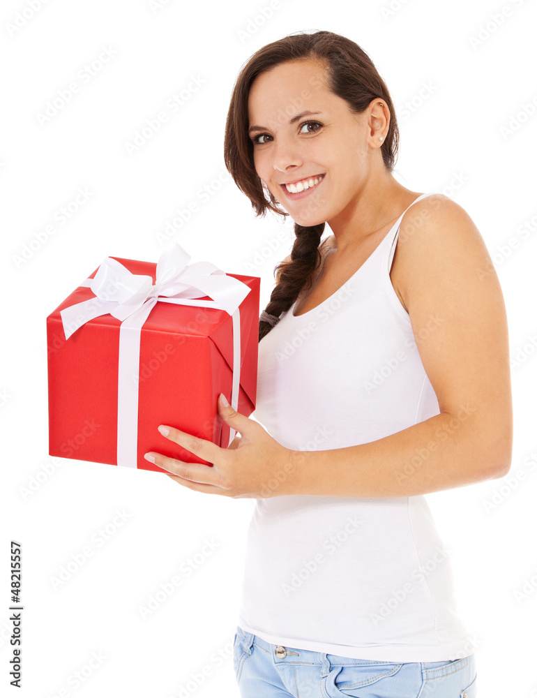 Attraktives Mädchen freut sich über ein Geschenk Attraktives Mädchen freut sich über ein Geschenk