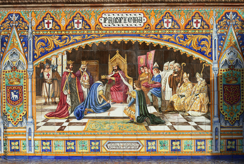 Pamplona, retablo cerámico, escena histórica photo