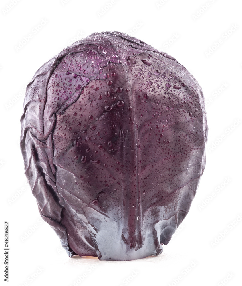Fresh red cabbage with water drops isolated on white background Fresh red cabbage with water drops isolated on white background