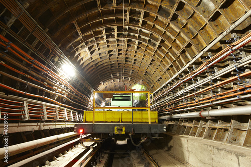 Maintenance vehicle in the tunnel of subway