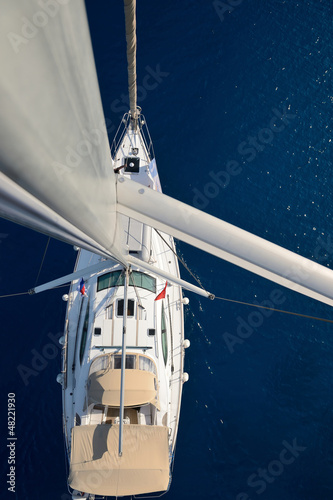 view from the mast on a sailing yacht