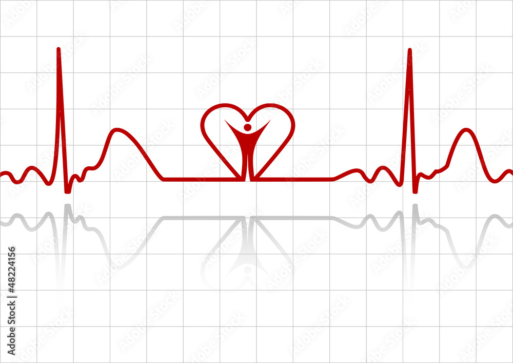 Background with ECG lines, human and heart