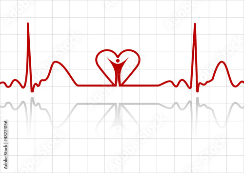 Background with ECG lines, human and heart