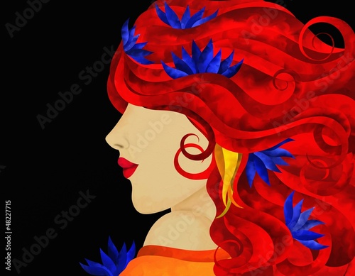 profilo di donna con capelli rossi photo