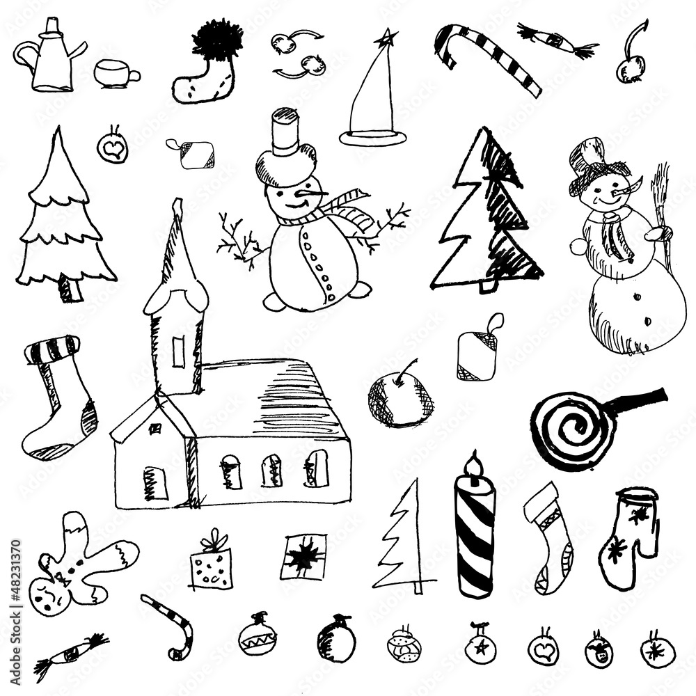 Obraz premium set of winter theme. vector scrawl