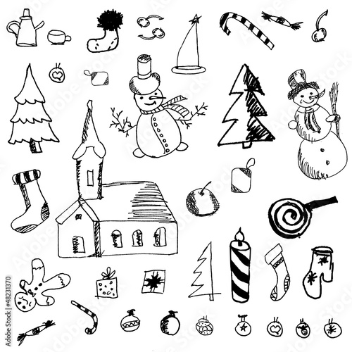 set of winter theme. vector scrawl