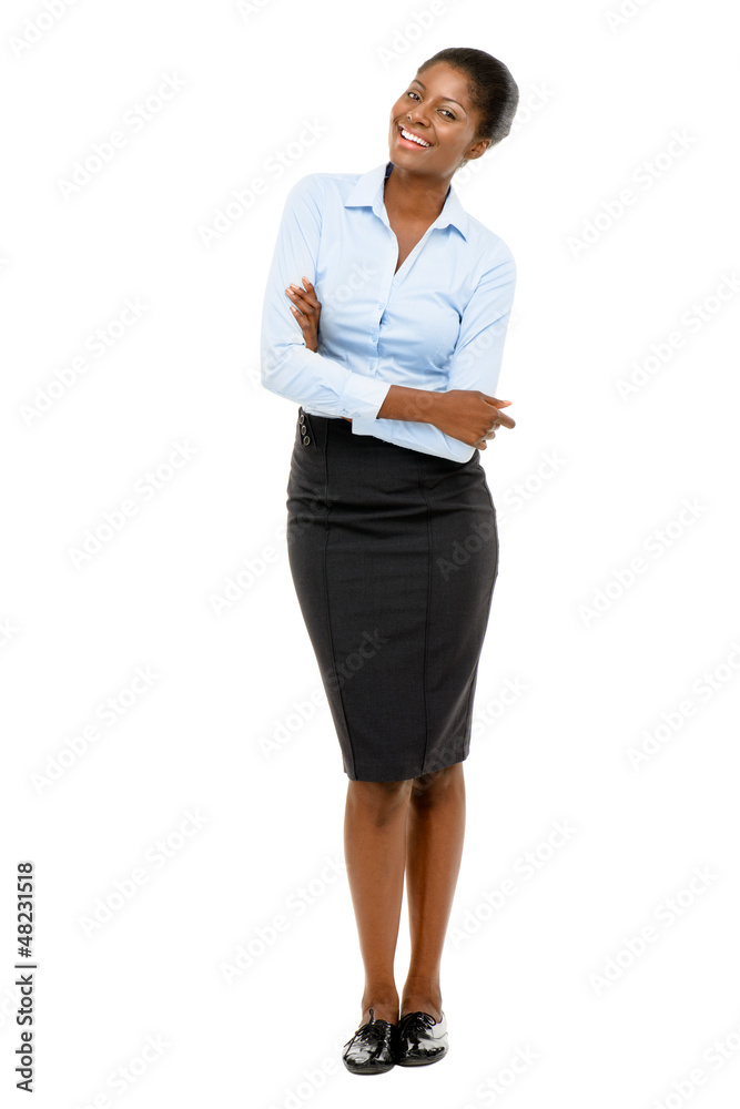 Happy African American business woman isolated on white backgrou Happy African American business woman isolated on white backgrou