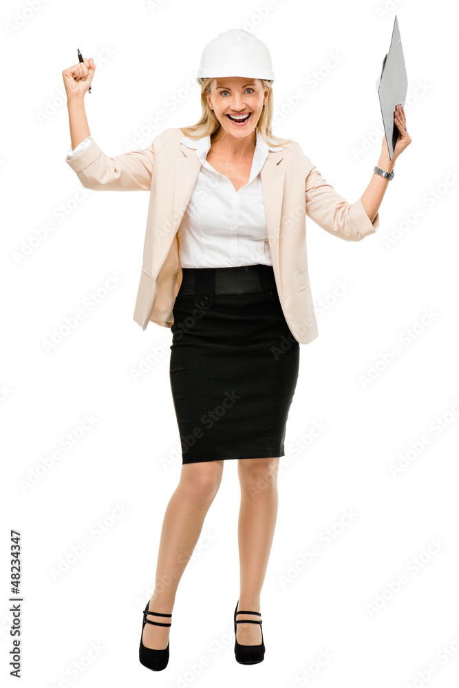Mature business woman architect manager isolated on white backgr